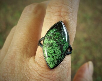 African turquoise size 9 ring, oxidized sterling silver jewelry, large green stone rings