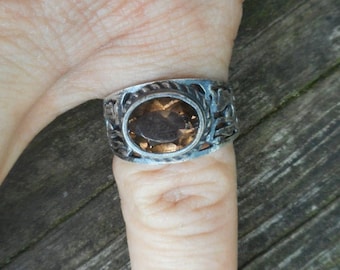Smoky quartz ring size 6 1/2, oxidized sterling silver jewelry
