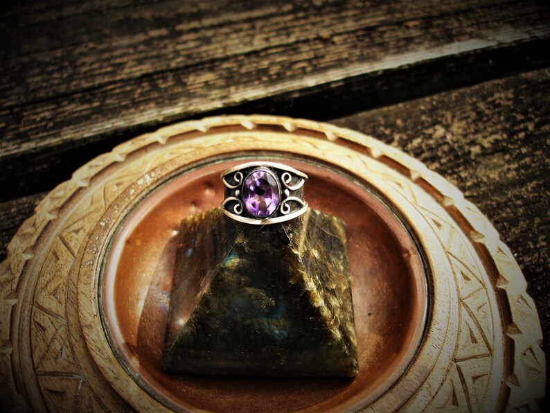 Purple amethyst ring size 7 February birthstone rings oxidized silver jewelry