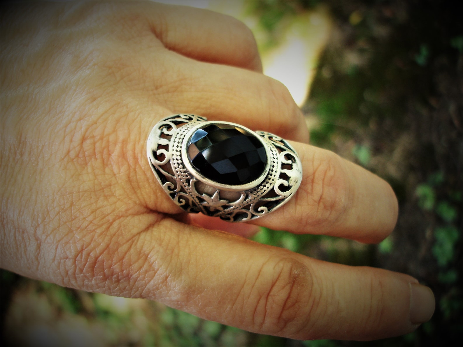 Anillo De ónix Negro Ajustable - Minimalista, Estilo Disco, Joyería Unisex
