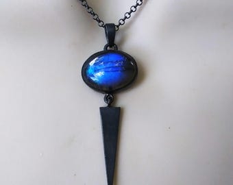 Labradorite oxidized sterling silver spike pendant necklace