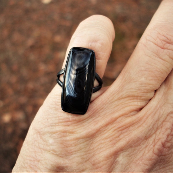 Black hematite ring size 6, black rings, gothic jewelry