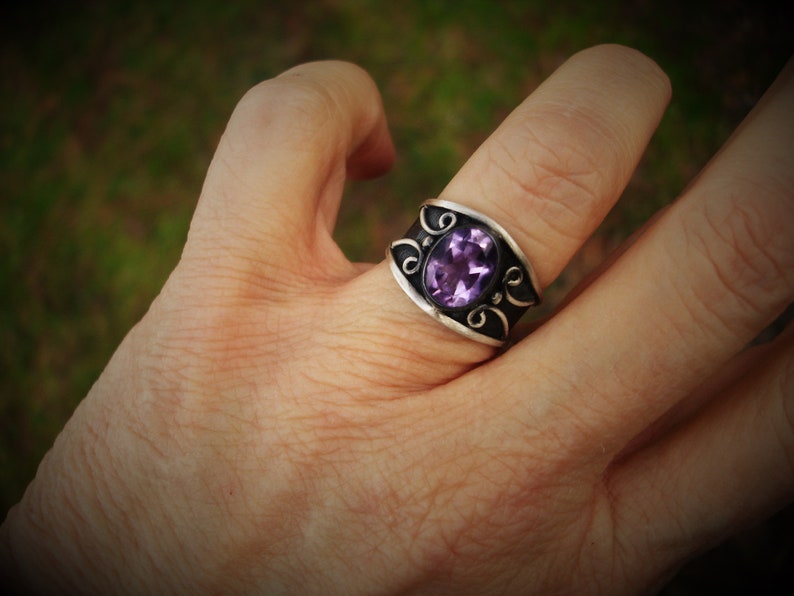 Purple amethyst ring size 7 February birthstone rings oxidized silver jewelry