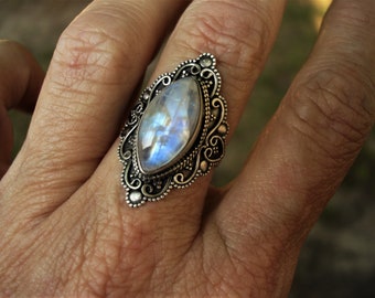 Moonstone ring size 8 ring, oxidized sterling silver rings, gift ideas for birthday