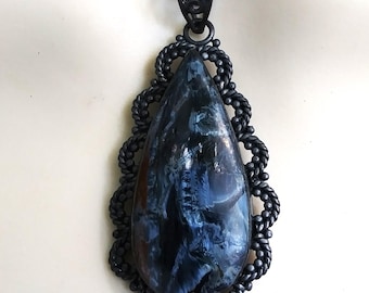 Pietersite teardrop necklace in oxidized sterling silver