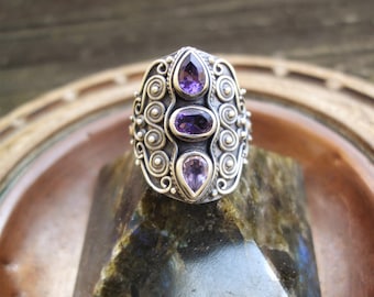 Purple amethyst ring sterling silver oxidized size 6 1/4