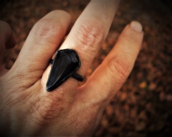 Black onyx ring size 8 1/2 in oxidized sterling silver