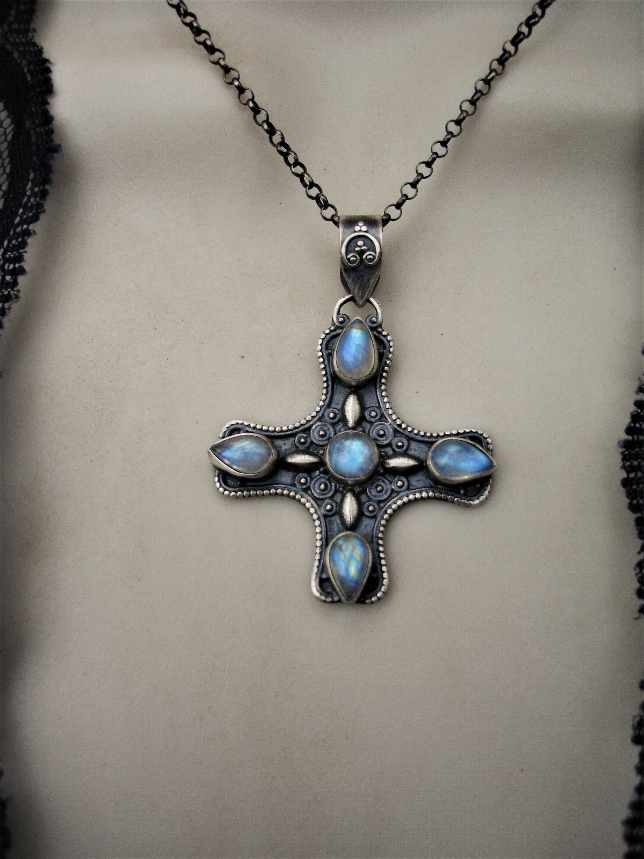 Moonstone necklace moonstone pendant cross pendant Etsy