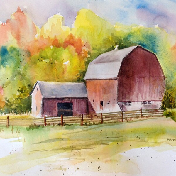 Country Barn Painting Original Watercolor