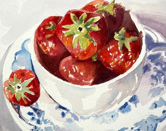 Fresh Strawberries Original Watercolor Painting