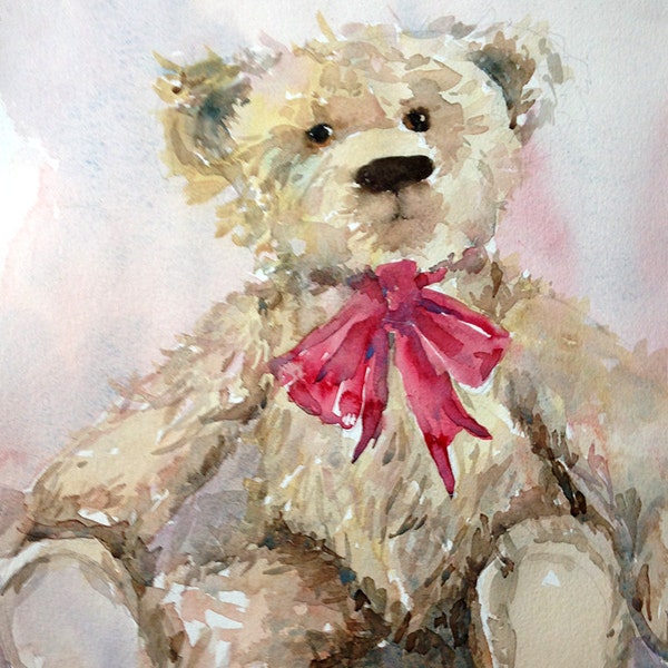 Teddy Bear Toy Watercolor Painting Original Art