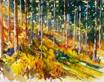 Autumn Forest Original Watercolor Painting