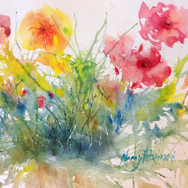 Watercolor Painting Original of Abstract Flowers