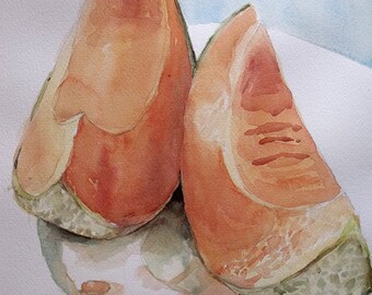Sliced Melon Original Watercolor Painting