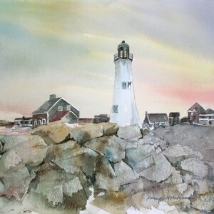 Maine Lighthouse Original Watercolor Painting