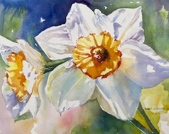 Daffodil Flowers Original Watercolor Painting