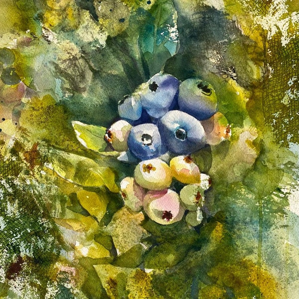 Blueberries Original Watercolor Painting