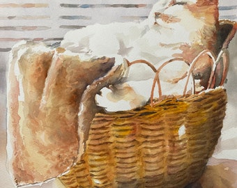 Sleeping Cat Original Watercolor Painting