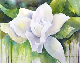 White Camelia Flower Original Watercolor Painting