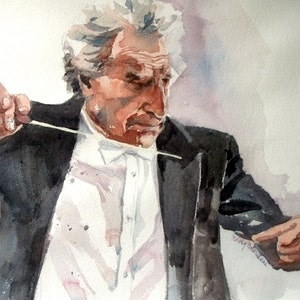 Music Conductor Watercolor Painting, Original Art