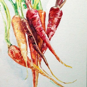 Carrots Watercolor Original Painted on Canvas
