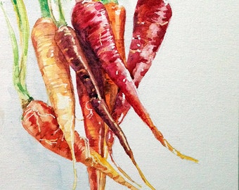 Carrots Watercolor Original Painted on Canvas