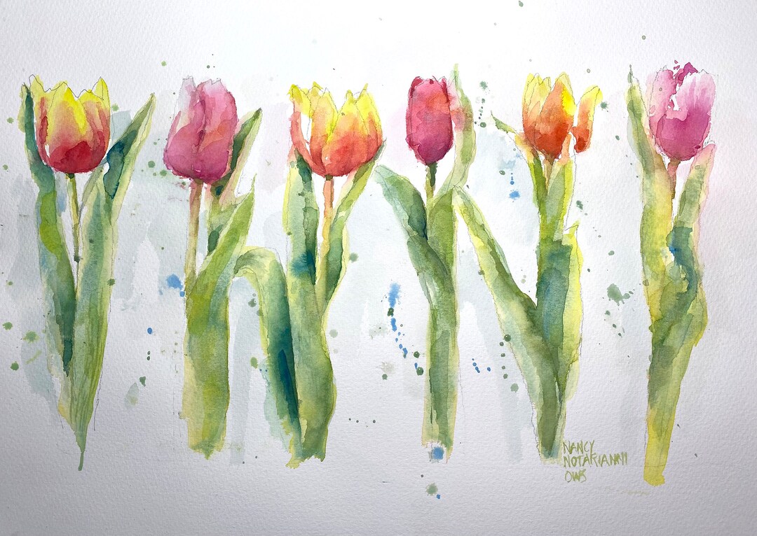 Tulip Flowers With Stems Original Watercolor Painting - Etsy