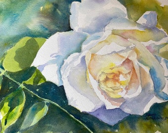 White Rose Original Watercolor Painting