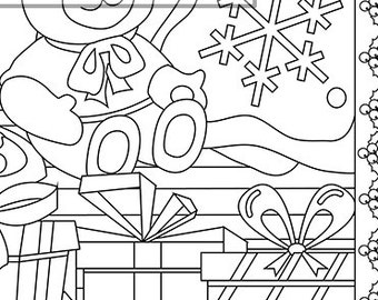 Christmas coloring page - Xmas Teddy Bear - Christmas Treats Holiday Coloring Book - Adult Coloring Page