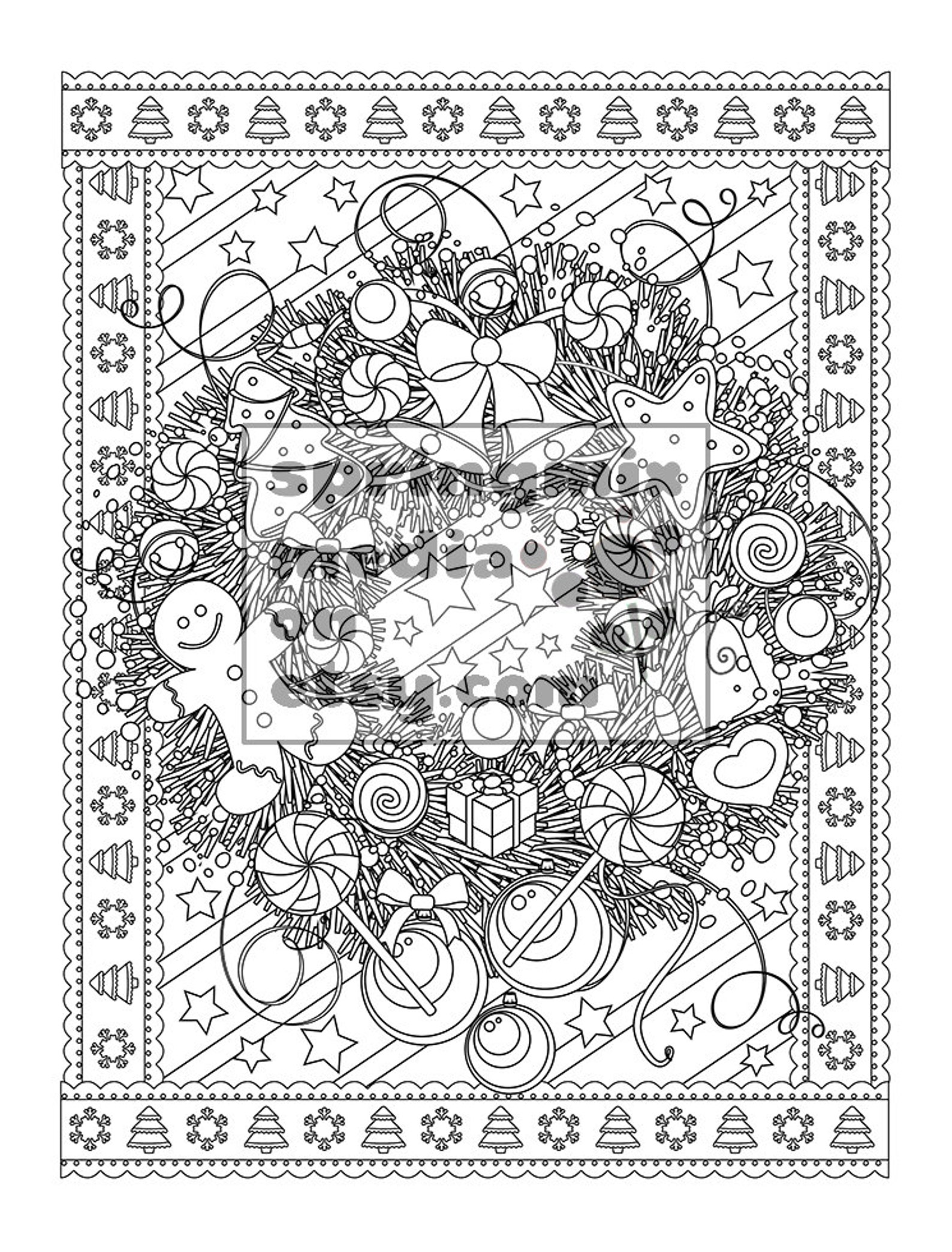 Christmas coloring page Holiday Xmas Wreath Christmas | Etsy