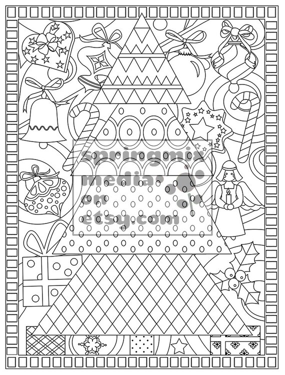 Christmas Coloring Page Holiday Xmas Tree Christmas Treats - Etsy
