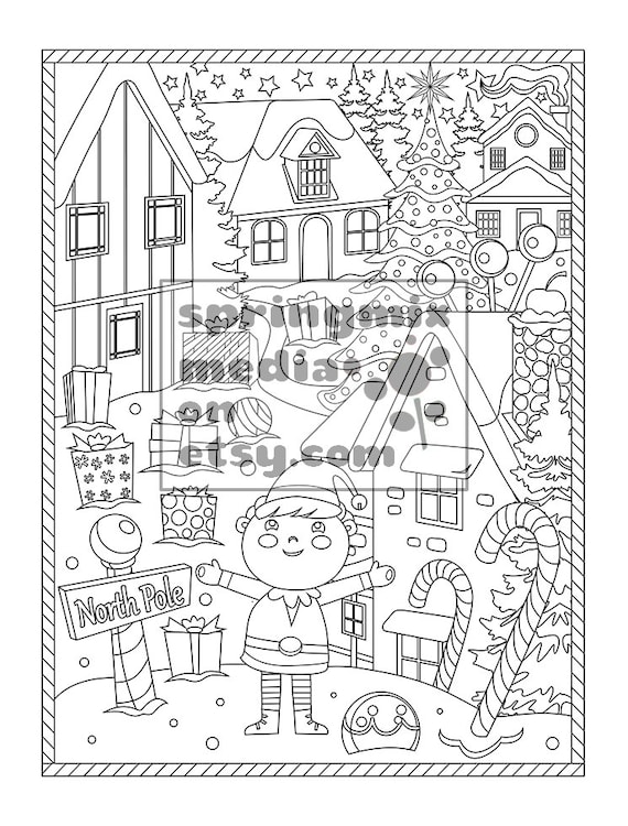 Christmas Coloring Page  Holiday Xmas North Pole  Christmas