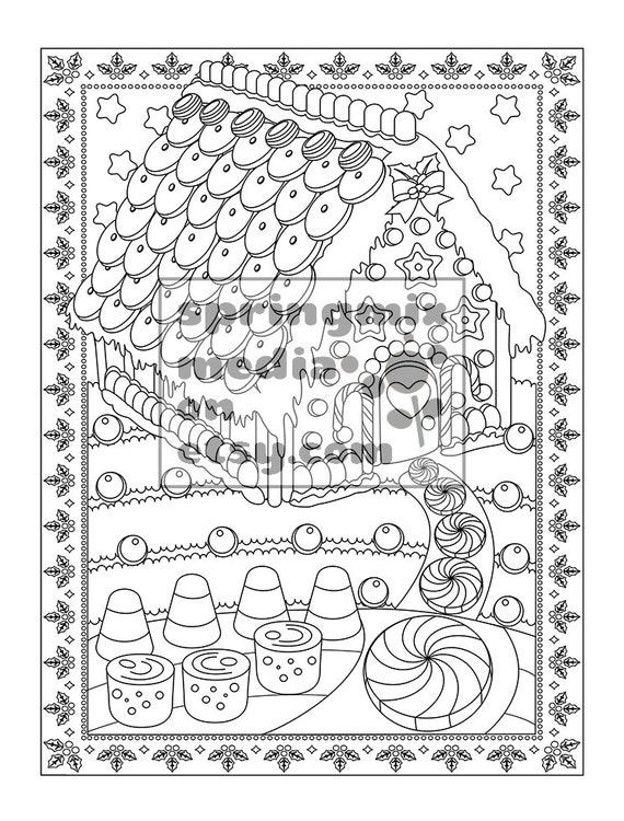 Christmas Coloring Page  Xmas Gingerbread House  Christmas