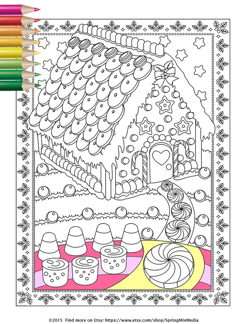 Christmas Coloring Page Xmas Gingerbread House Christmas | Etsy