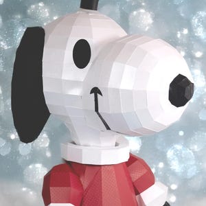 Snoopy Santa Puppy SVG • Low-Poly 3D Papercraft-sjabloon • Cricut silhouet DIY papier hond • Kerstdecor