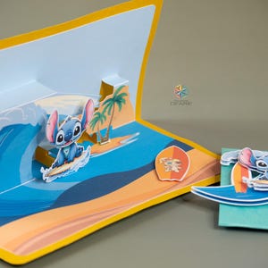 Surfing Alien Papercraft Pop-Up Card SVG Template for Cricut & Silhouette | Digital Cut File DIY Card Making