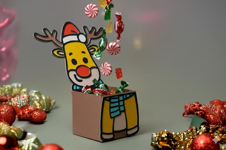 Papercraft Rudolph Reindeer Papercraft 3D Box - Christmas Rudolph Template DIY - Etsy