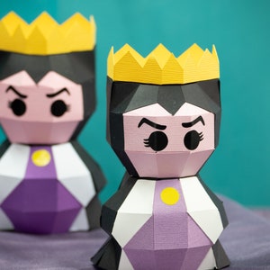 Evil Queen Low Poly Papercraft SVG – 3D Princess Villain Template for Cricut & Silhouette | Dark Fairytale DIY Decor