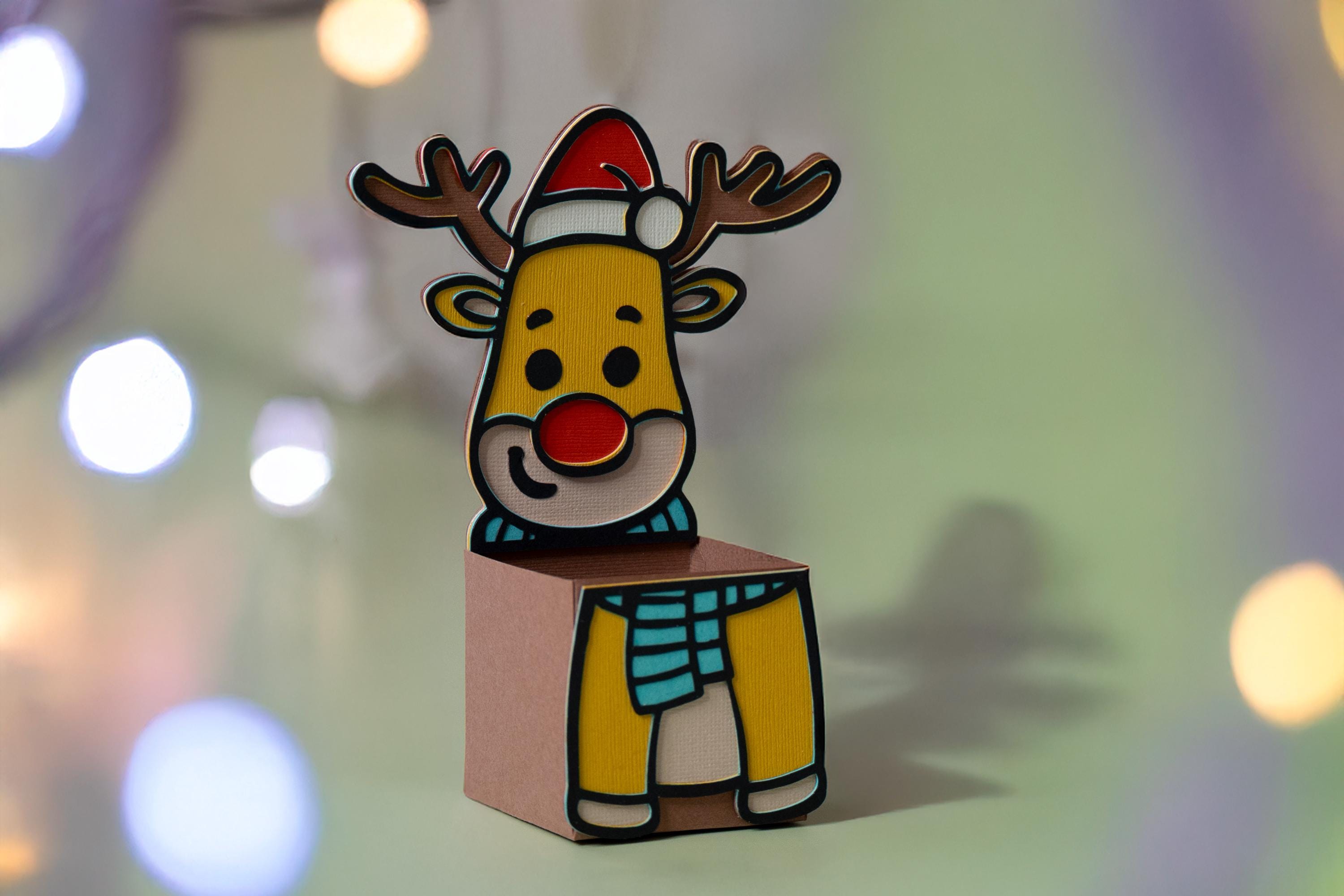 Papercraft Rudolph Reindeer Papercraft 3D Box - Christmas Rudolph Template DIY - Etsy