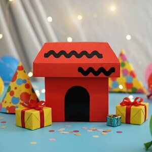 Scatola di carta per cuccia per cani classica SVG • Modello per scatola di bomboniere 3D • File digitale Silhouette per Cricut