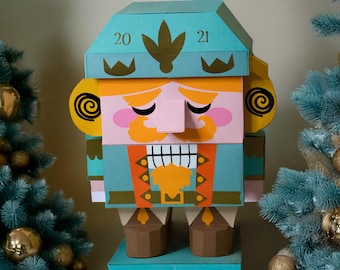 Papercraft notenkraker adventskalender: aftellen kerst | DIY Papercraft-sjabloon | Feestdecoratie 24 dagen