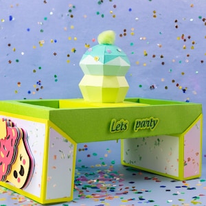 Let’s Party 3D Tray SVG – Low Poly Papercraft Box Template for Cricut & Silhouette | Layered Cardstock Cut File for Party Decor
