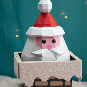 Low-Poly kerstman Papercraft-doos SVG • 3D Cricut-silhouetsjabloon • DIY-kerstcadeaudoos