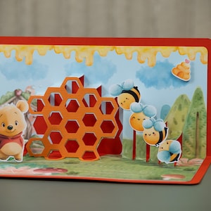 Winnie the Pooh Bear & Bees Pop-Up Card SVG • 3D Papercraft Template • Cricut Silhouette Digital Cut File