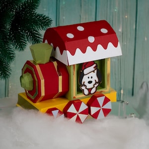 Snoopy Christmas Train Box SVG • Low-Poly 3D Papercraft-sjabloon • Cricut Silhouet DIY Holiday Decor