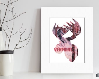 Ski Vermont Moose – 8"x10" Art Print with 11"x14" Mat