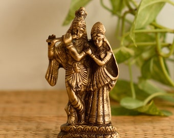 Brass Radha Krishna , Big Size Brass Radha Krishna Figurine, Large Size Radha-Krishna Brass Sculpture. Hindu Divine couple & gods of love