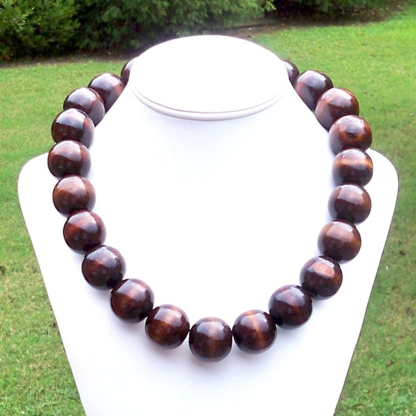 Chunky Wood Necklace Large Wood Necklace Big Wood Bead Necklace Bohemian Necklace Boho Necklace 25mm Round Dark Brown Wood Bead Necklace