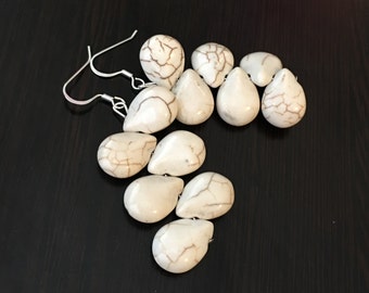 White Turquoise Earrings White Turquoise Teardrop Earrings White Gemstone Earrings Tropical Earrings Beach Earrings Beachy Earrings White