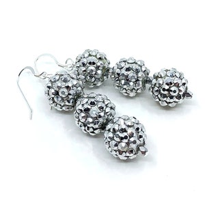 Silver Bead Earrings, Sparkly Earrings Silver, Party Earrings, Silver Dangle Earrings, Date Night Earrings, Silver Beaded Earrings - SPARKLE
